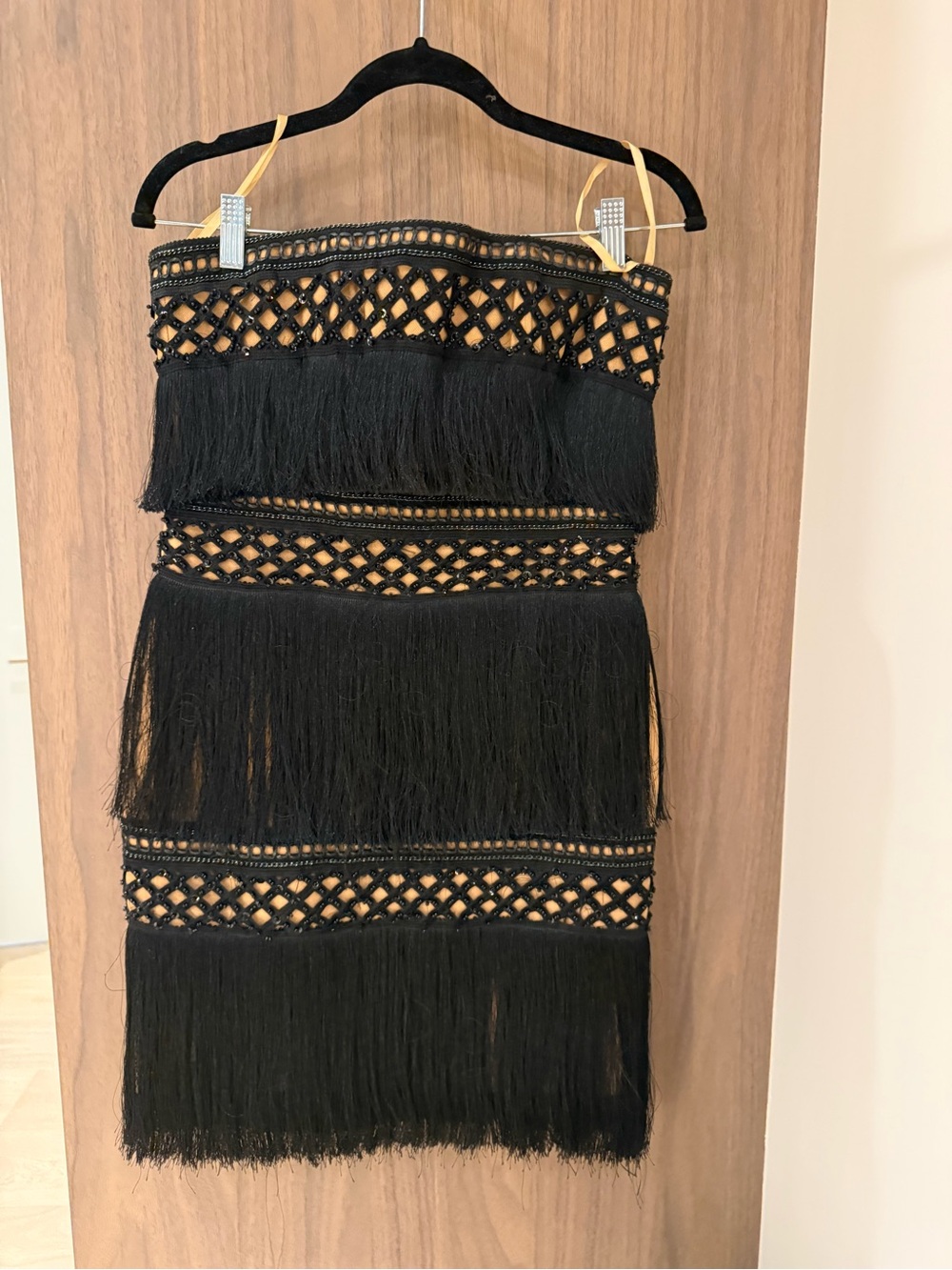 Eliya - Black Fringe Strapless Party Dress